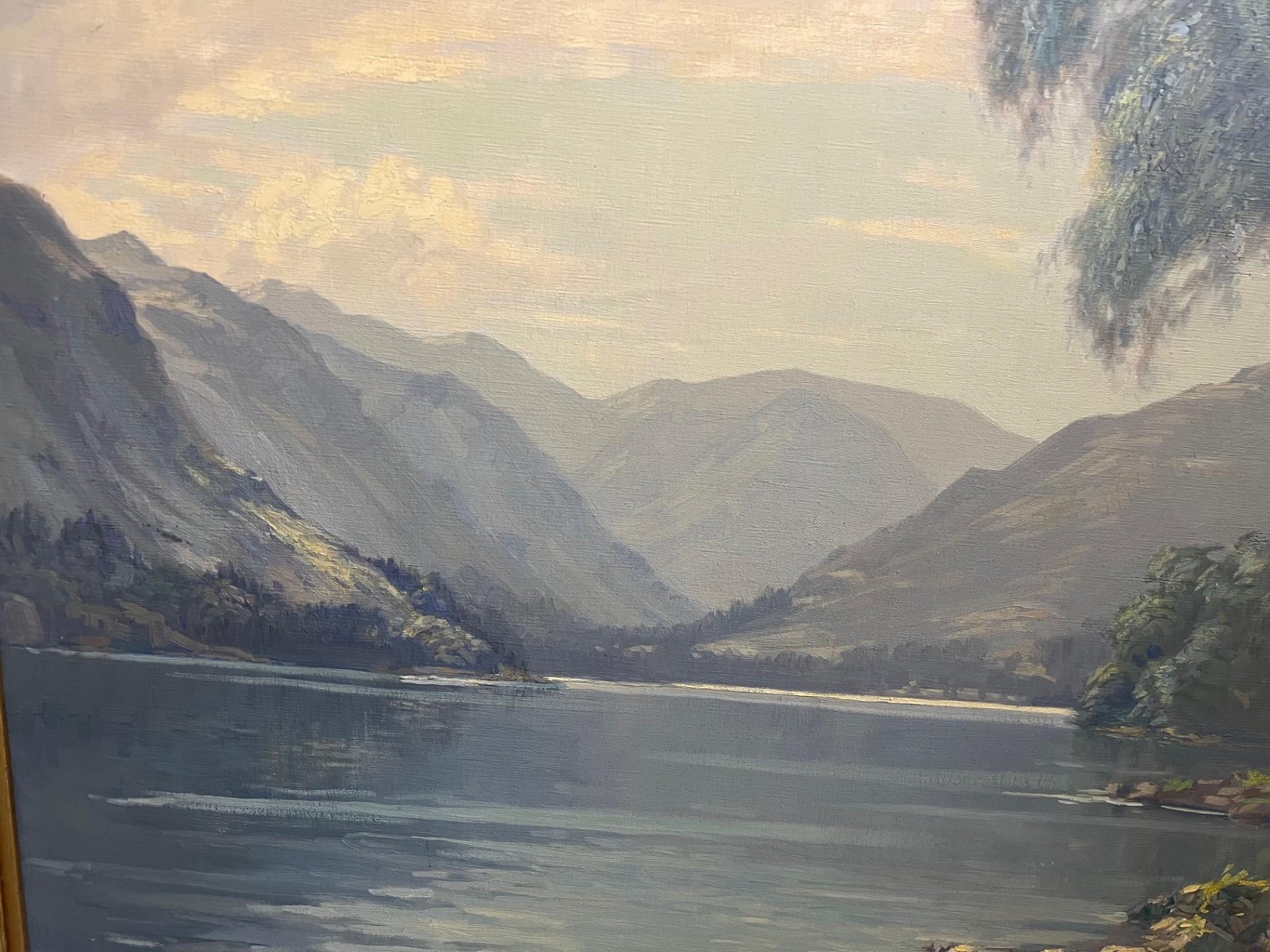 Paisaje Victoriano Impresionista Pintura al Óleo del Distrito de los Lagos Inglaterra Enmarcado en venta 5