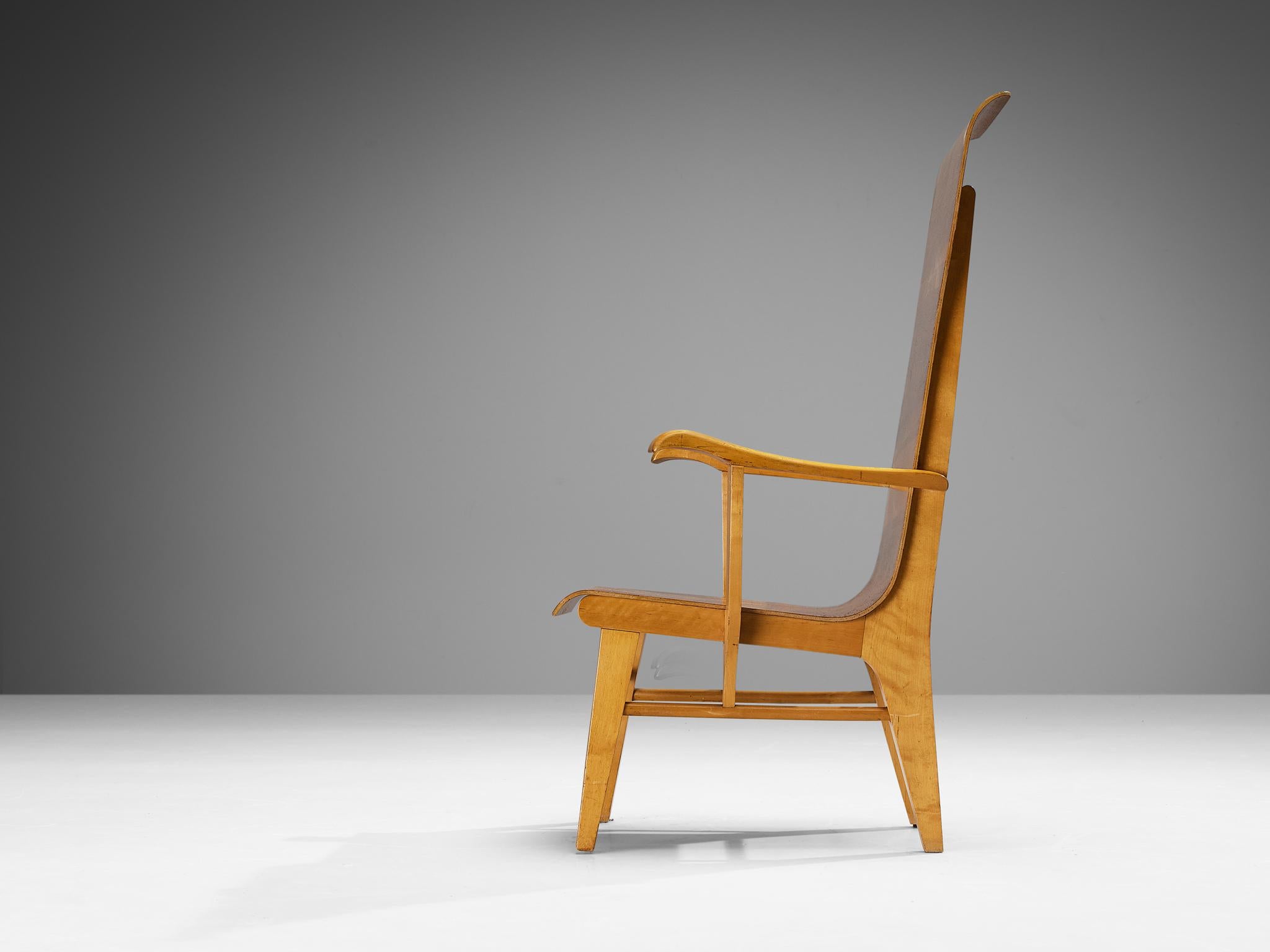 Dutch Auke Komter for Metz & Co Rare Armchair in Walnut Plywood For Sale