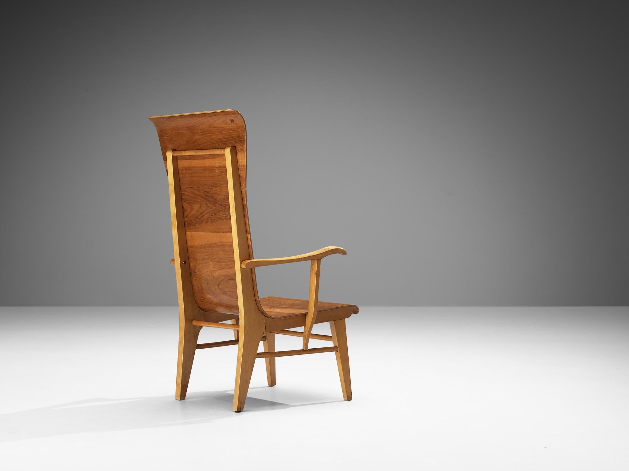 Beech Auke Komter for Metz & Co Rare Armchair in Walnut Plywood For Sale