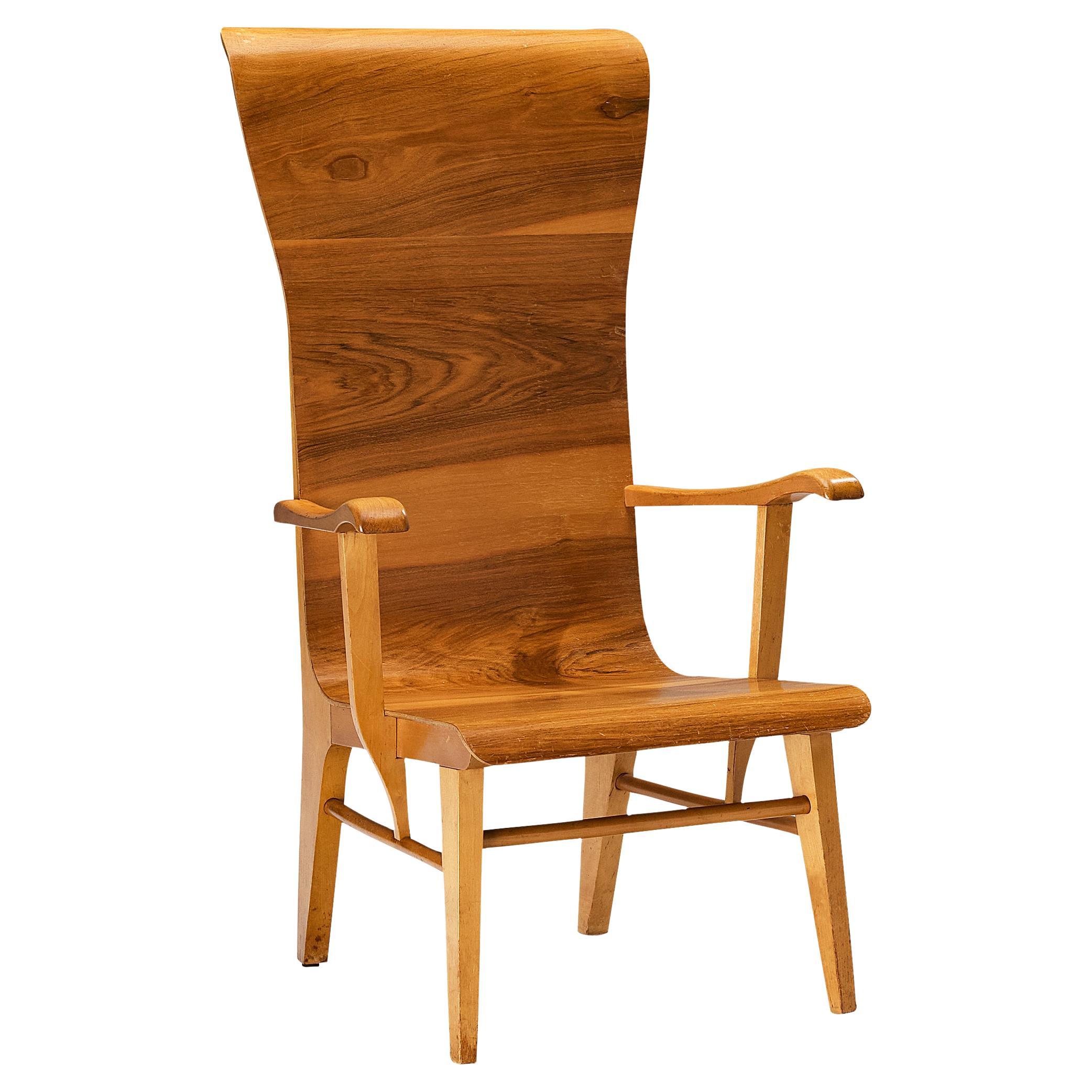 Auke Komter for Metz & Co Rare Armchair in Walnut Plywood For Sale