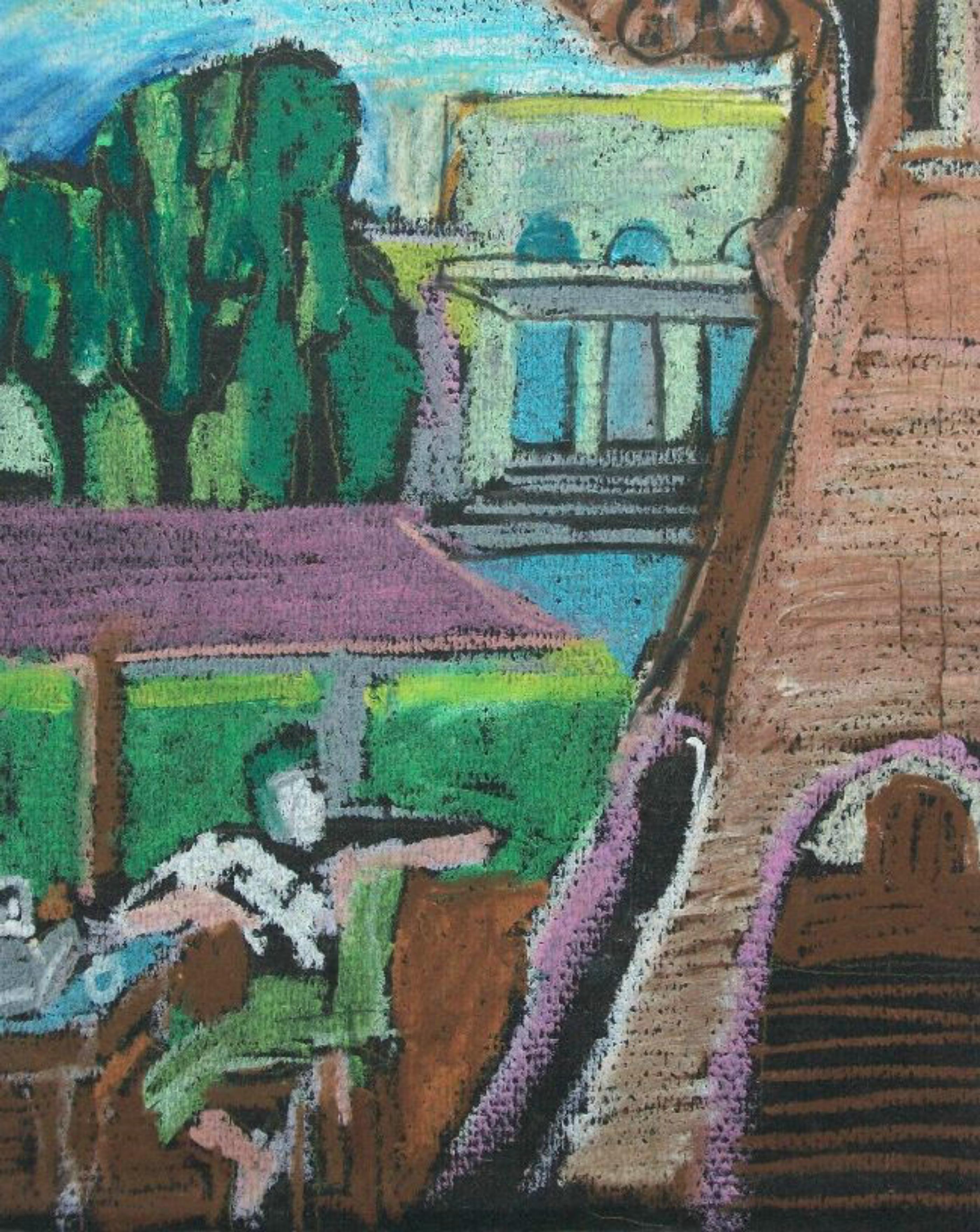 AUNG KHIN (1921-1996) Attributed - vintage impressionist style oil pastel and colored graphite drawing on black paper - with another drawing verso - unsigned - unframed - mid/late 20th century.

Excellent vintage condition - bright and strong color