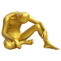Aung KO (1980) Golden Resin Sculpture "Self-Retracted" H 60 x 90 x 80 cm