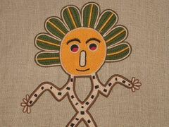 Aunti Hand Embroidered Beige Linen Pillow Cover