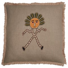 Aunti Hand Embroidered Beige Linen Pillow Cover