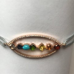“Aura” a Chakras-Inspired 18 Karat Rose Gold, Diamonds and Gems Thread Bracelet