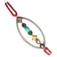 “Aura” a Chakras-Inspired 18 Karat White Gold, Diamonds and Gems Thread Bracelet