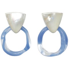 Aura Hoop Earring with Mother of Pearl and Periwinkle Glass by Octave Jewelry