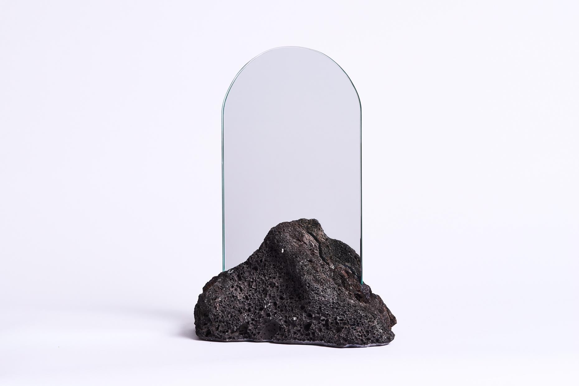 American Aura Mirror by Another Human, Contemporary Crystal Vanity Mirror in Basalt