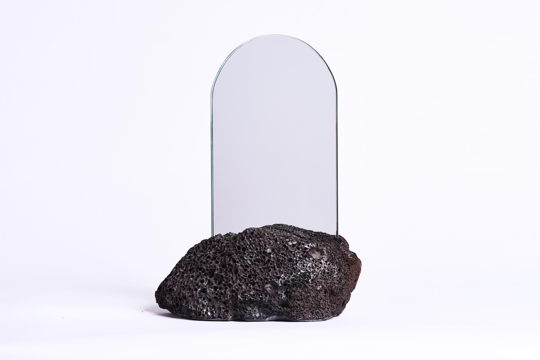 Aura Mirror by Another Human, Contemporary Crystal Vanity Mirror in Basalt In New Condition In Los Angeles, CA