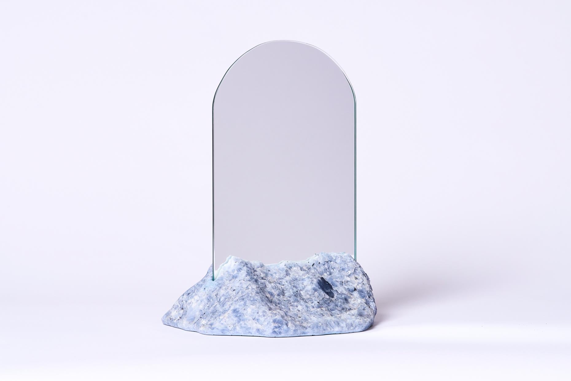 American Aura Mirror by Another Human, Contemporary Crystal Vanity Mirror in Blue Calcite