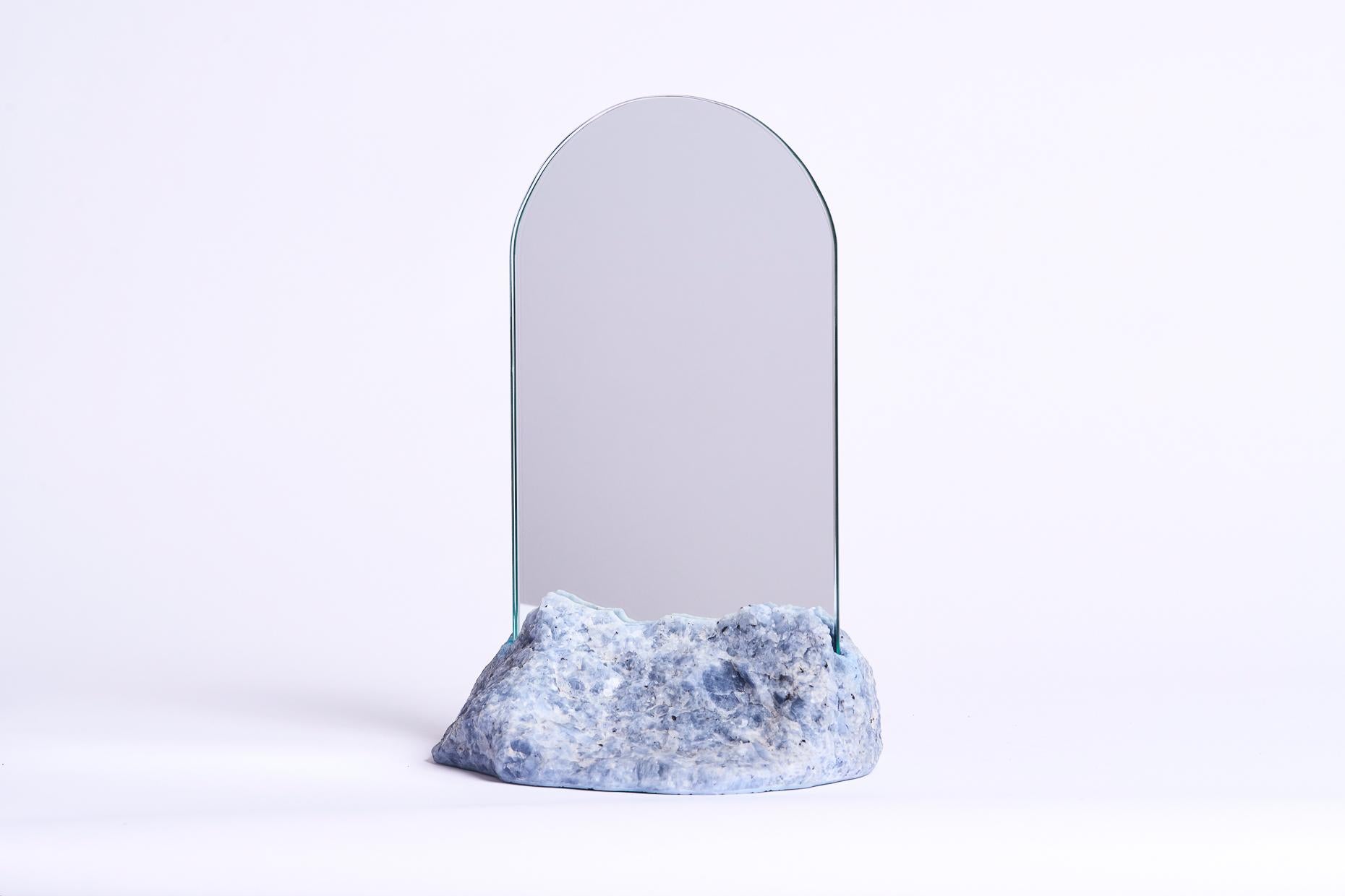 Aura Mirror by Another Human, Contemporary Crystal Vanity Mirror in Blue Calcite In New Condition In Los Angeles, CA