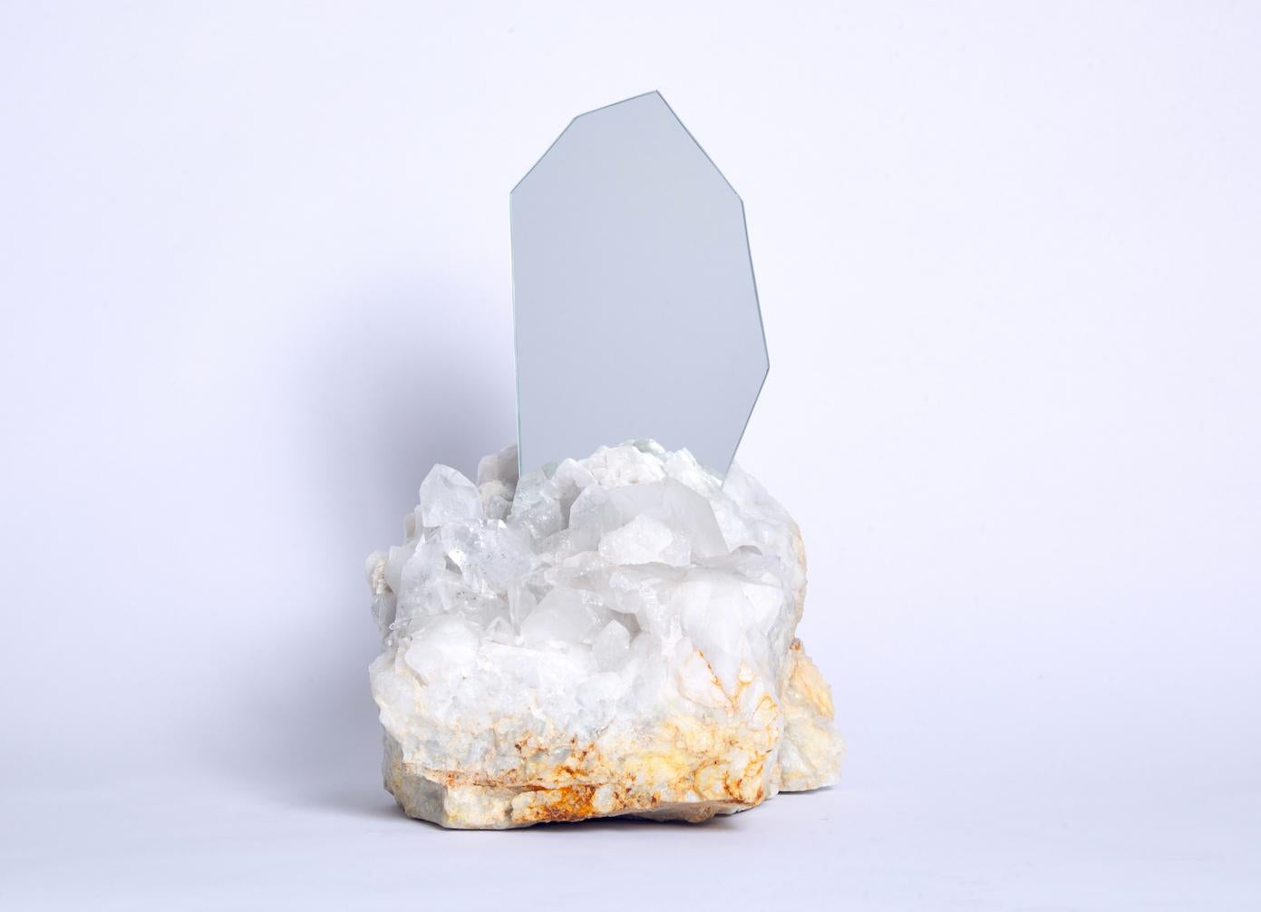 Organic Modern Aura Mirror by Another Human, Contemporary Crystal Vanity Mirror in Quartz