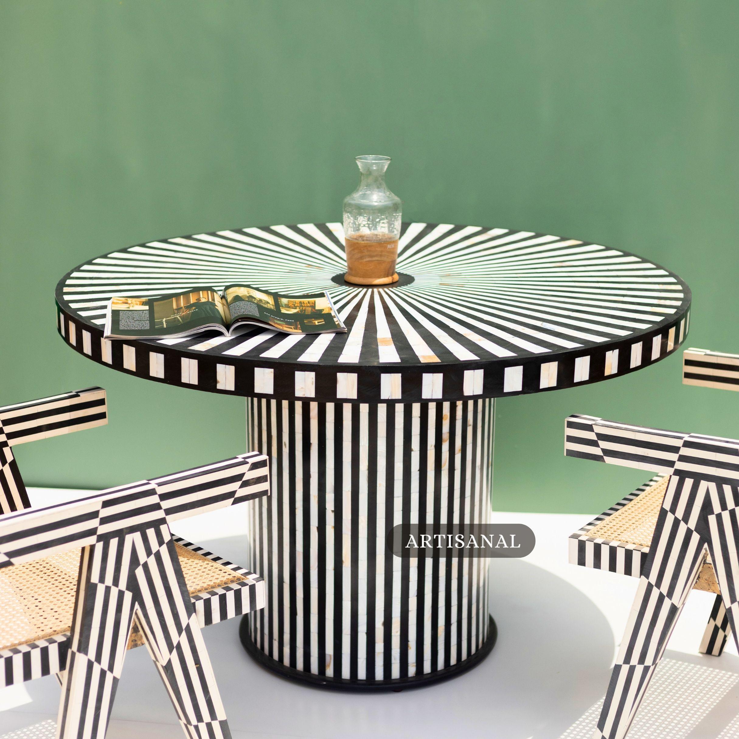 Contemporary Aura Mother of Pearl Inlay Dining Table For Sale