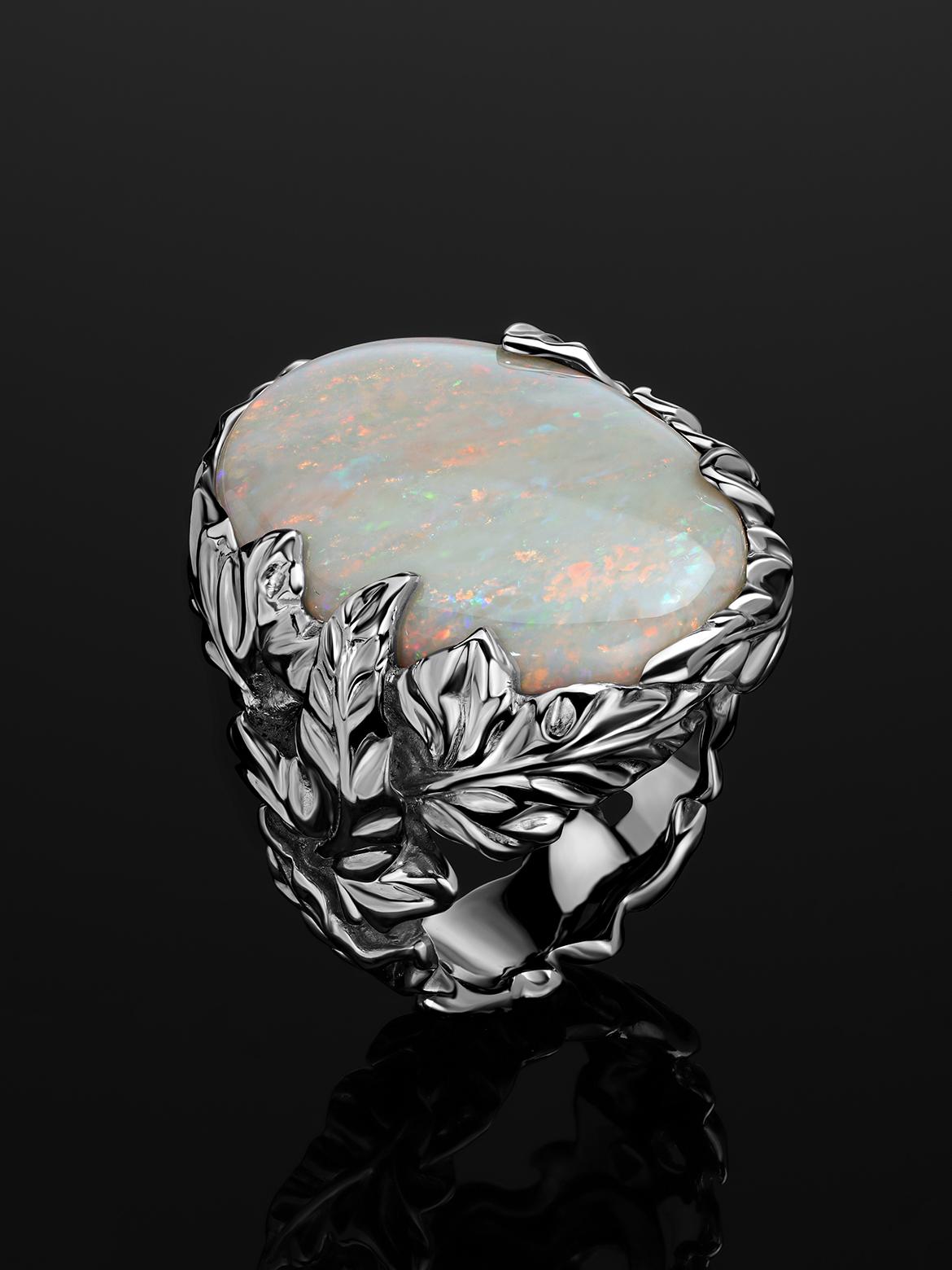 Aura Opal White Gold Ring Australian Fine Sunset Gemstone Alexey Gabilo en vente 6