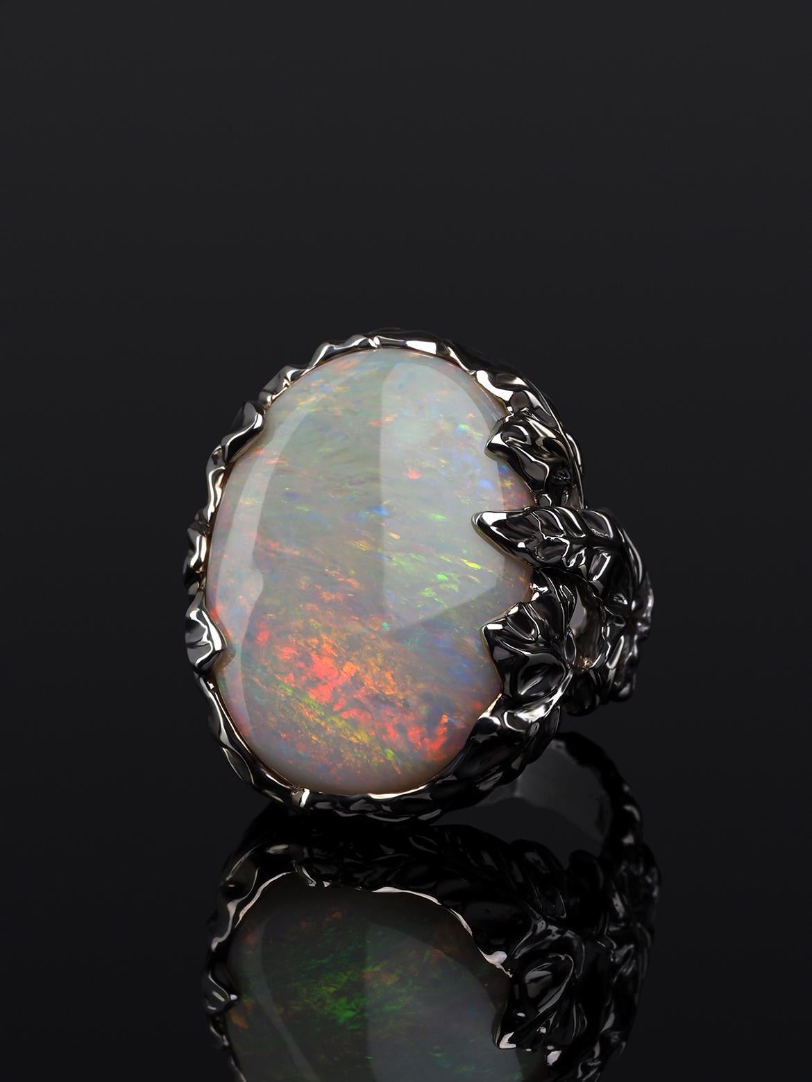 Taille cabochon Aura Opal White Gold Ring Australian Fine Sunset Gemstone Alexey Gabilo en vente
