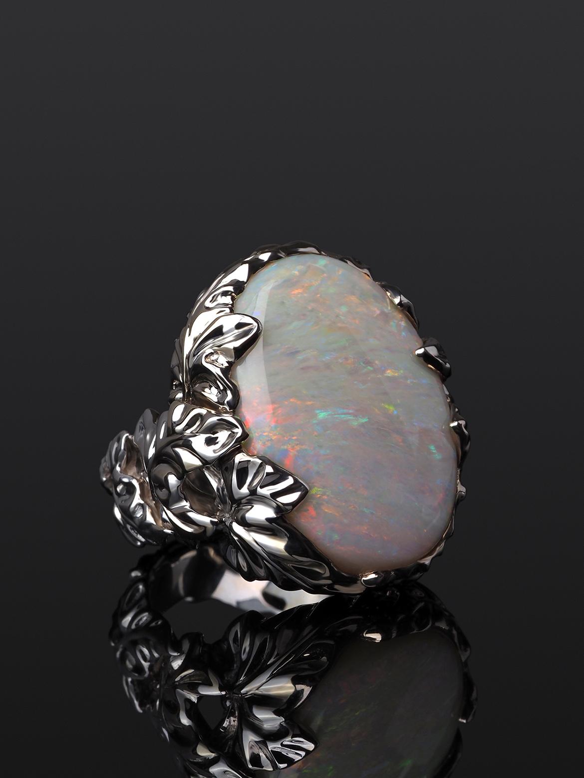 Aura Opal White Gold Ring Australian Fine Sunset Gemstone Alexey Gabilo Neuf - En vente à Berlin, DE