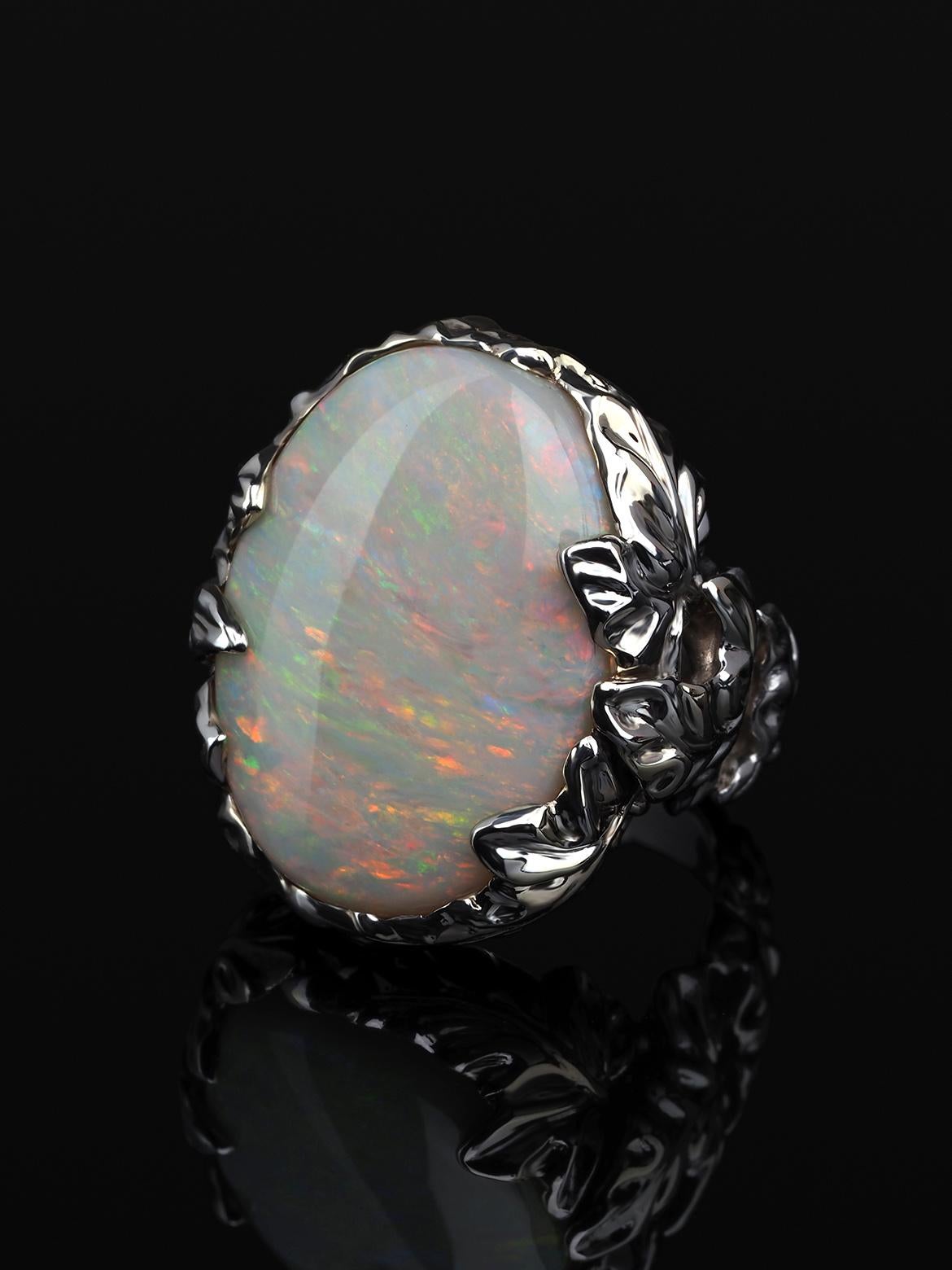 Women's or Men's Aura Opal White Gold Ring Australian Fine Sunset Gemstone Alexey Gabilo For Sale