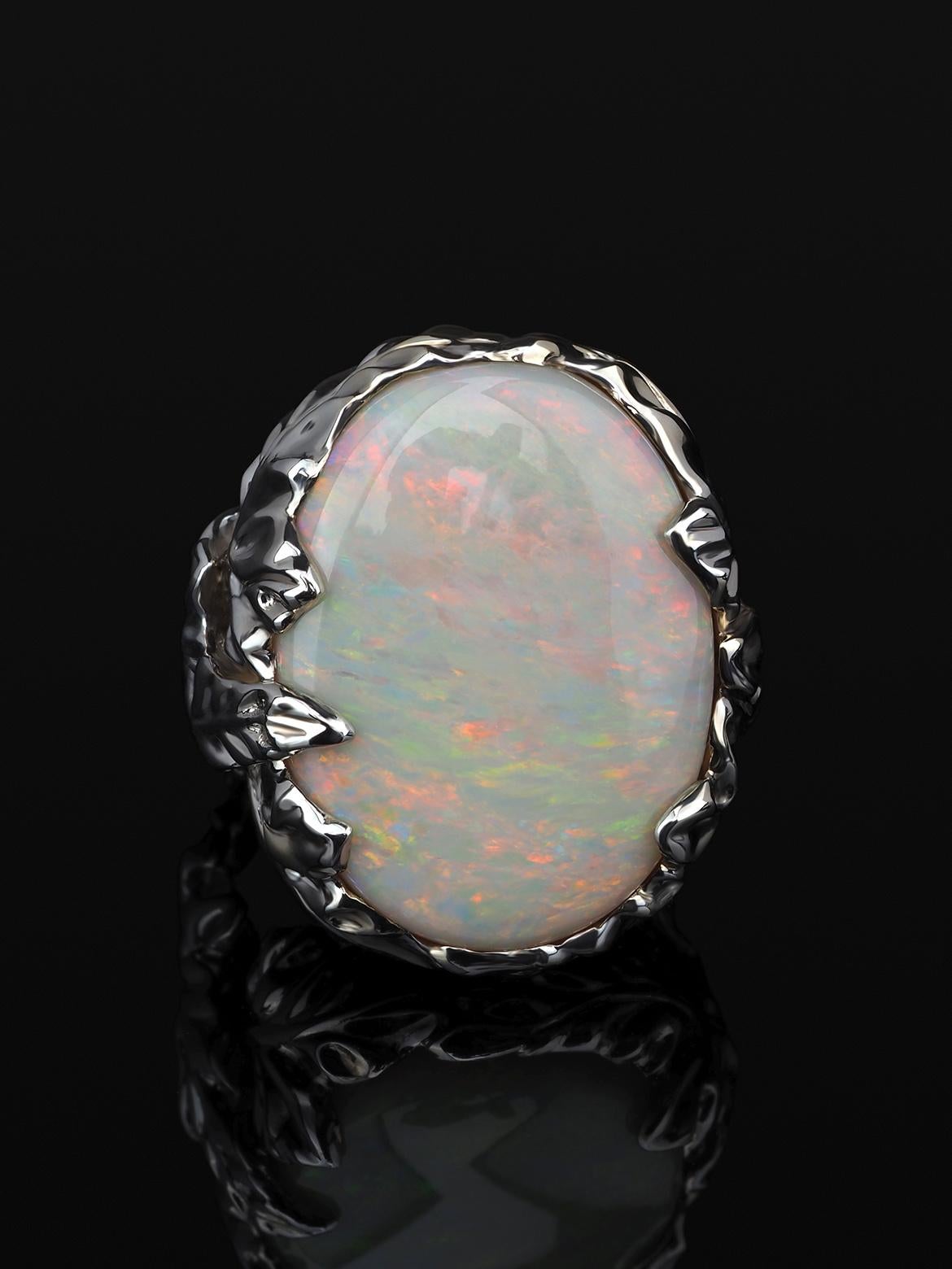 Aura Opal White Gold Ring Australian Fine Sunset Gemstone Alexey Gabilo en vente 2