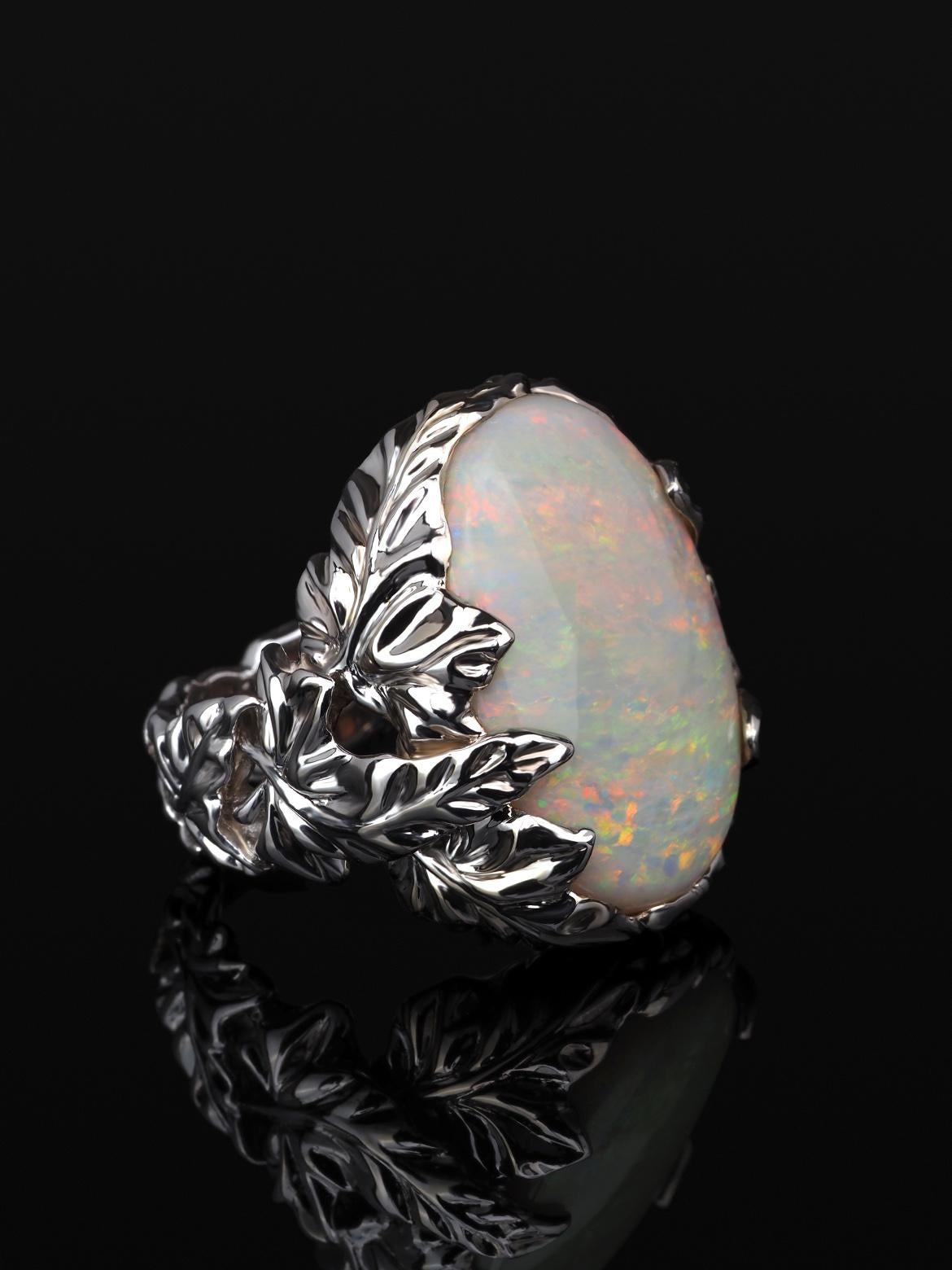 Aura Opal White Gold Ring Australian Fine Sunset Gemstone Alexey Gabilo en vente 3