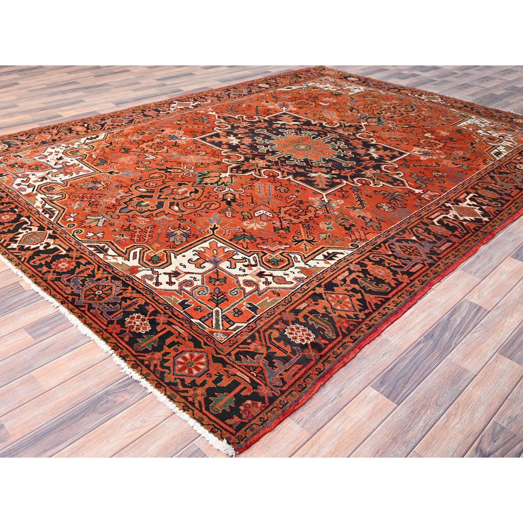 Hand-Knotted Aura Orange Hand Knotted Evenly Worn Wool Vintage Persian Heriz Clean Abrash Rug For Sale