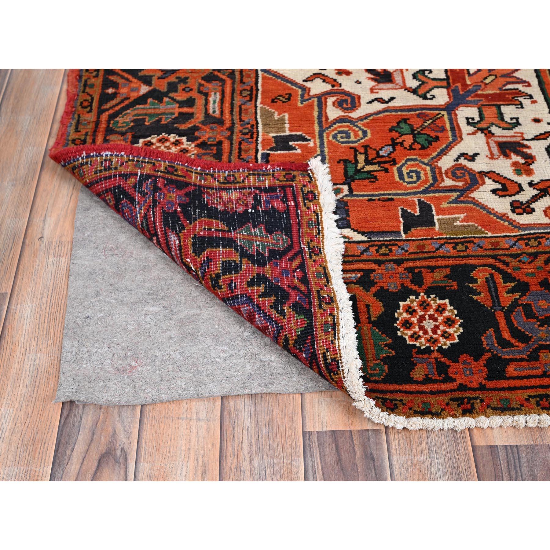 Aura Orange Hand Knotted Evenly Worn Wool Vintage Persian Heriz Clean Abrash Rug In Good Condition For Sale In Carlstadt, NJ
