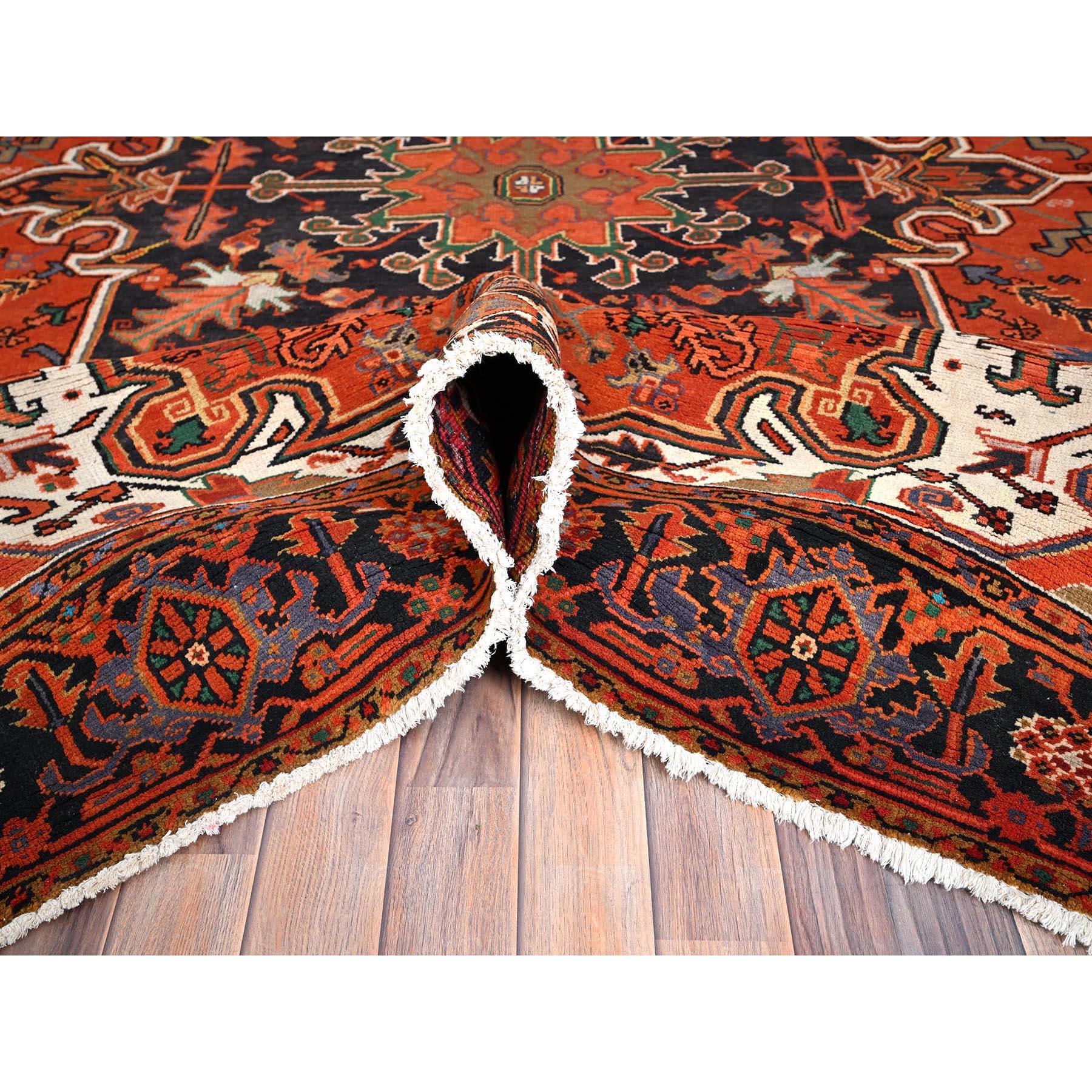 Mid-20th Century Aura Orange Hand Knotted Evenly Worn Wool Vintage Persian Heriz Clean Abrash Rug For Sale