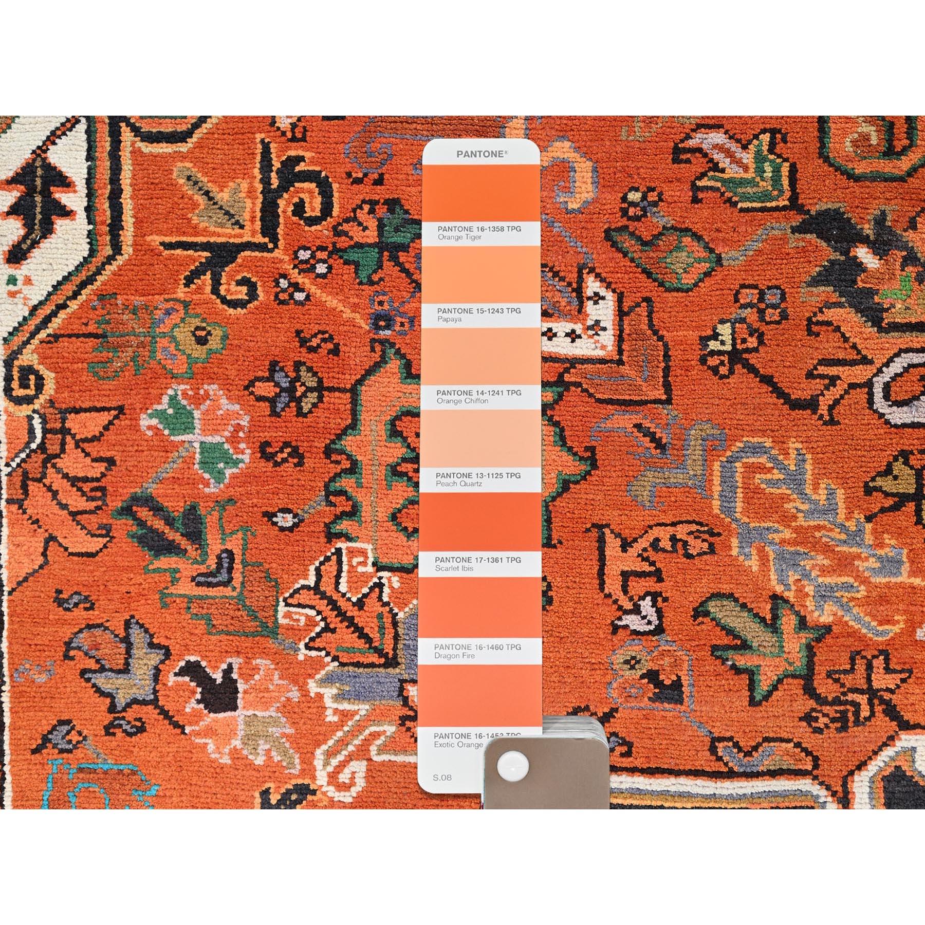 Aura Orange Hand Knotted Evenly Worn Wool Vintage Persian Heriz Clean Abrash Rug For Sale 2