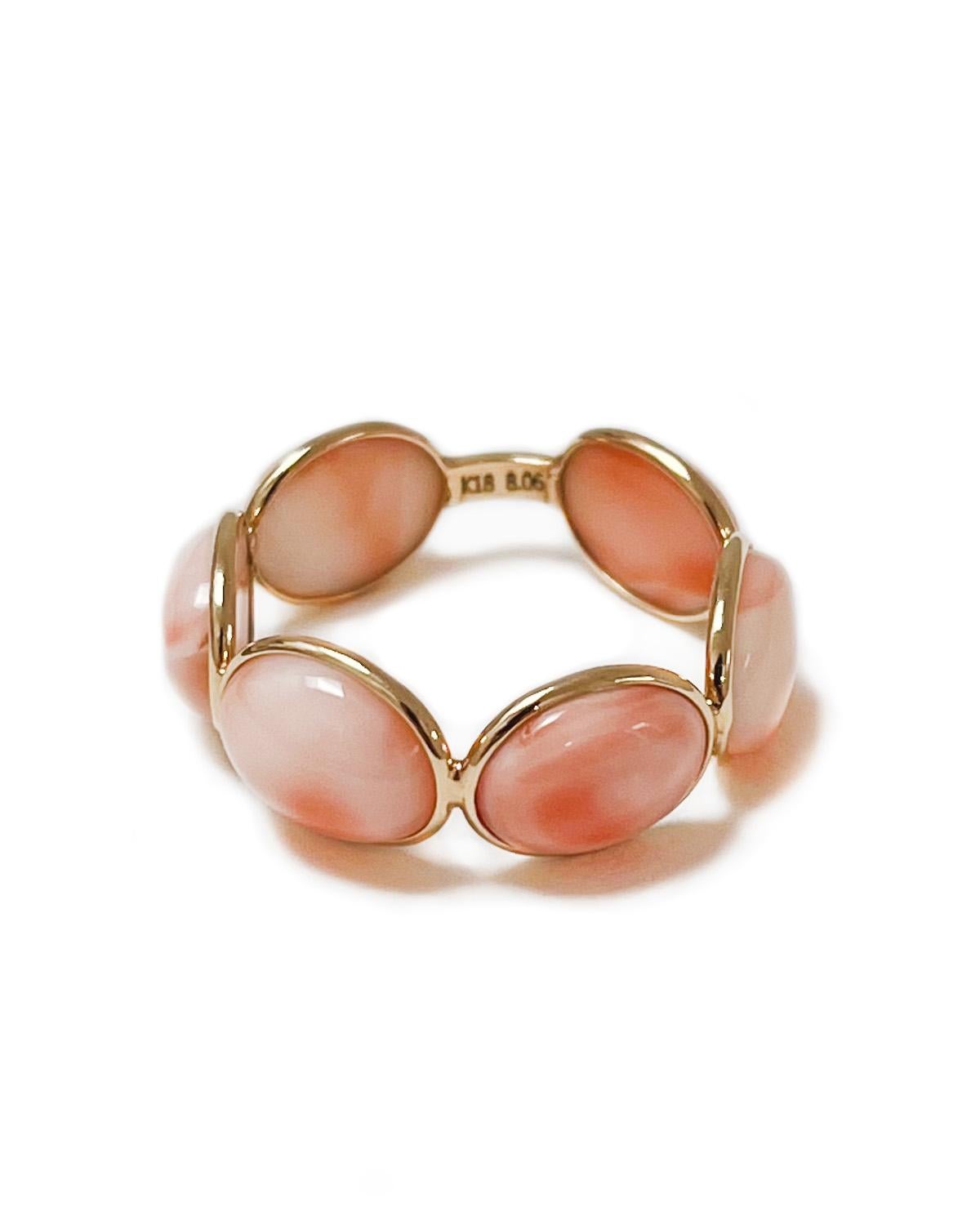 Oval Cut Aura Ring in Coral and 18k Yellow Gold For Sale
