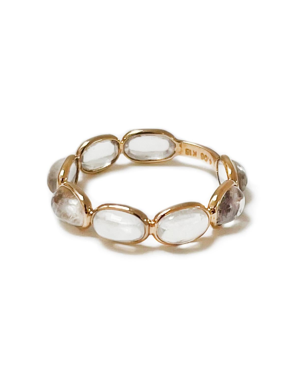 Intention: Stack it on

Dorian's Find: ﻿Bubbly oval moonstones in an 18k yellow gold spectacle setting? Sign me up! This wonderfully feminine vintage find is simply charming. The moonstone is fairly translucent and looks great with every skin
