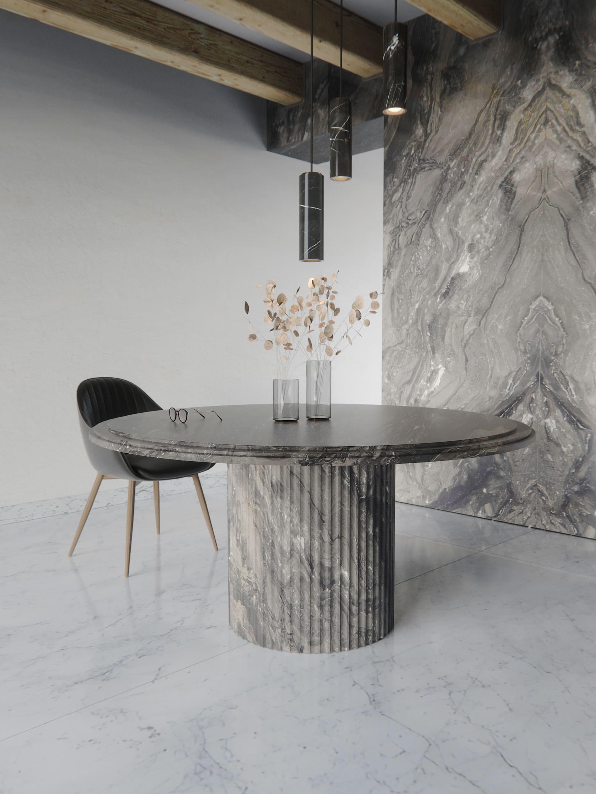 Aura -  Mesa de comedor clásica redonda de mármol Arabescato Grigio Orobico Mármol en venta
