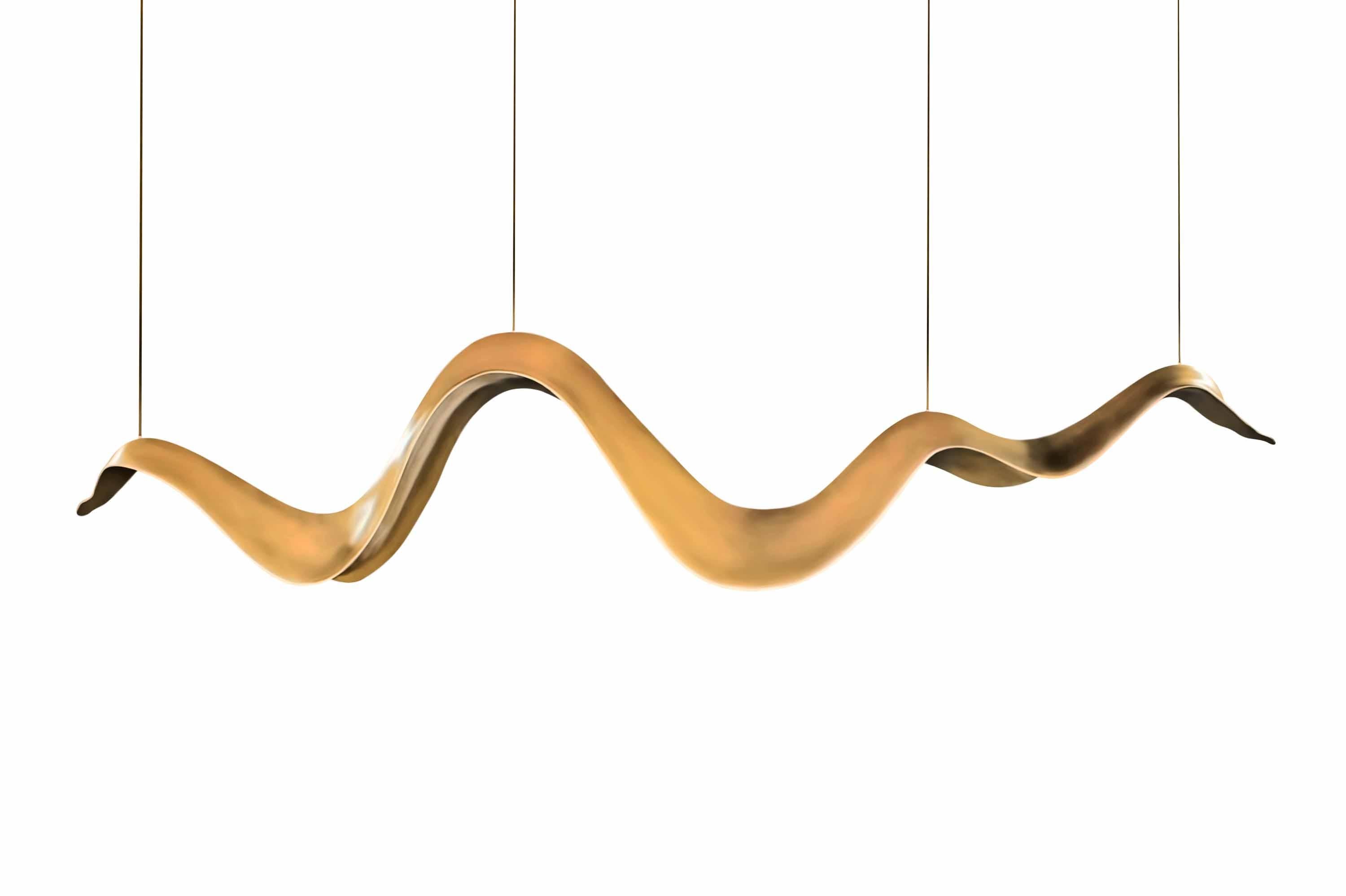 Aura is an exclusive suspension lamp that combines bold finishes, with an amazing sculptural shape. This piece is made of resin reinforced with fiberglass finished in pale gold color and LED 4 LED spots 2.5W. This piece can have custom finishes.
