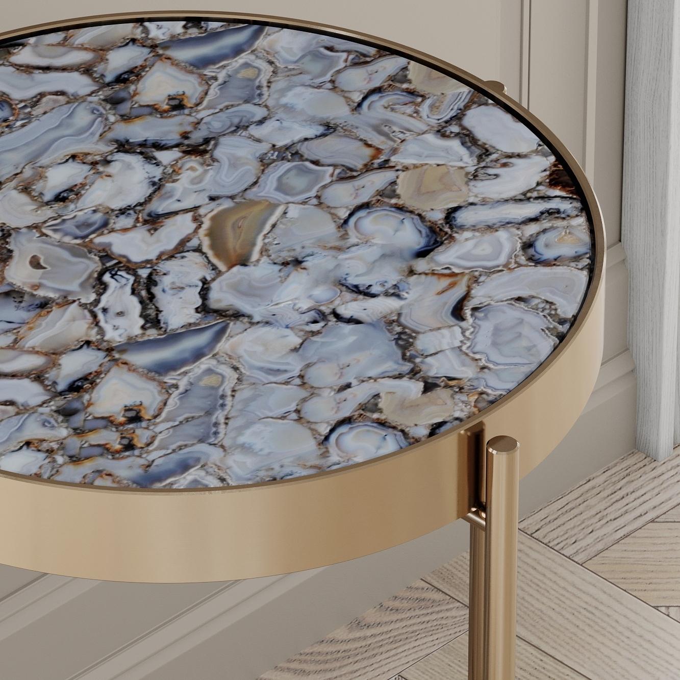 Minimalist Aura Side Table of Gemstone and Brass, Made in Italy For Sale