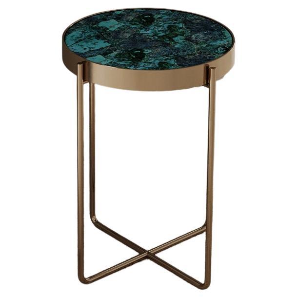 Aura Side Table of Gemstone and Brass, Made in Italy