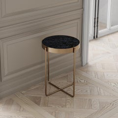 Aura Side Table of Gemstone Coroldite and Brass, Made in Italy