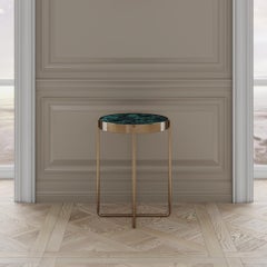 Aura Side Table of Gemstone Crisocolla and Brass, Made in Italy