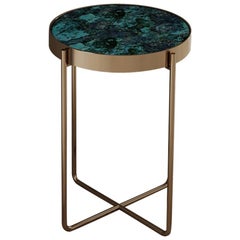 Aura Side Table of Gemstone Crisocolla and Brass, Made in Italy