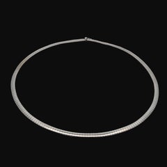 Aurafin Collar Italiano de Oro Blanco de 14k Pulido de 16" con Cadena Clásica de Eslabones Omega