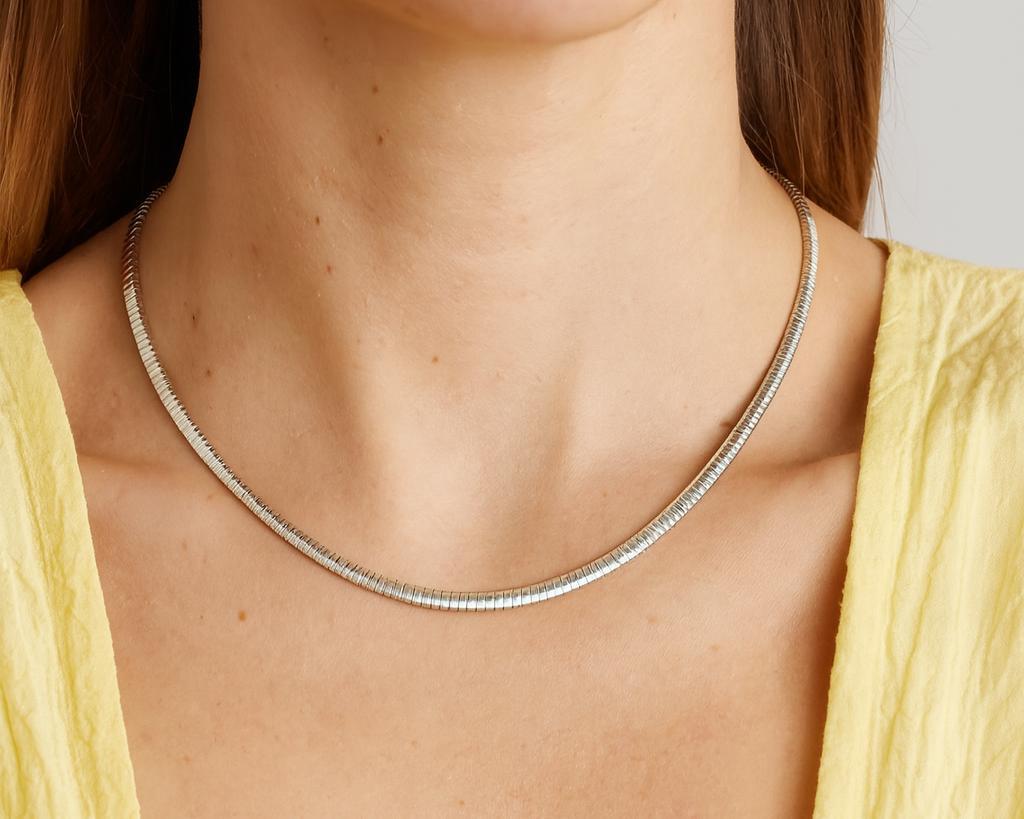 AuraFIN Collana a catena Omega classica lucida in oro bianco 14k da 16