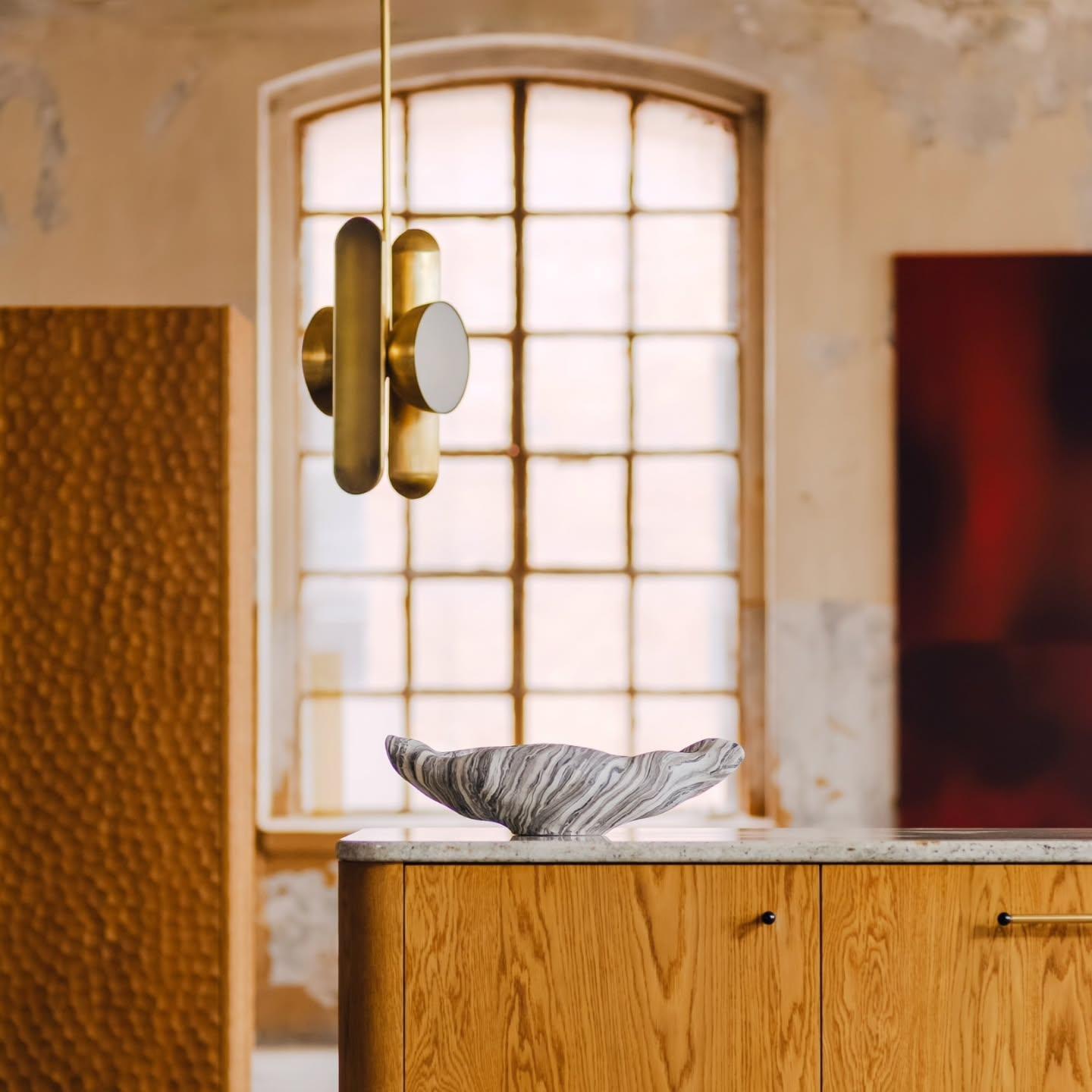 Contemporary Aurata Sculptural Brass and Frosted Glass Pendant by Jan Garncarek For Sale