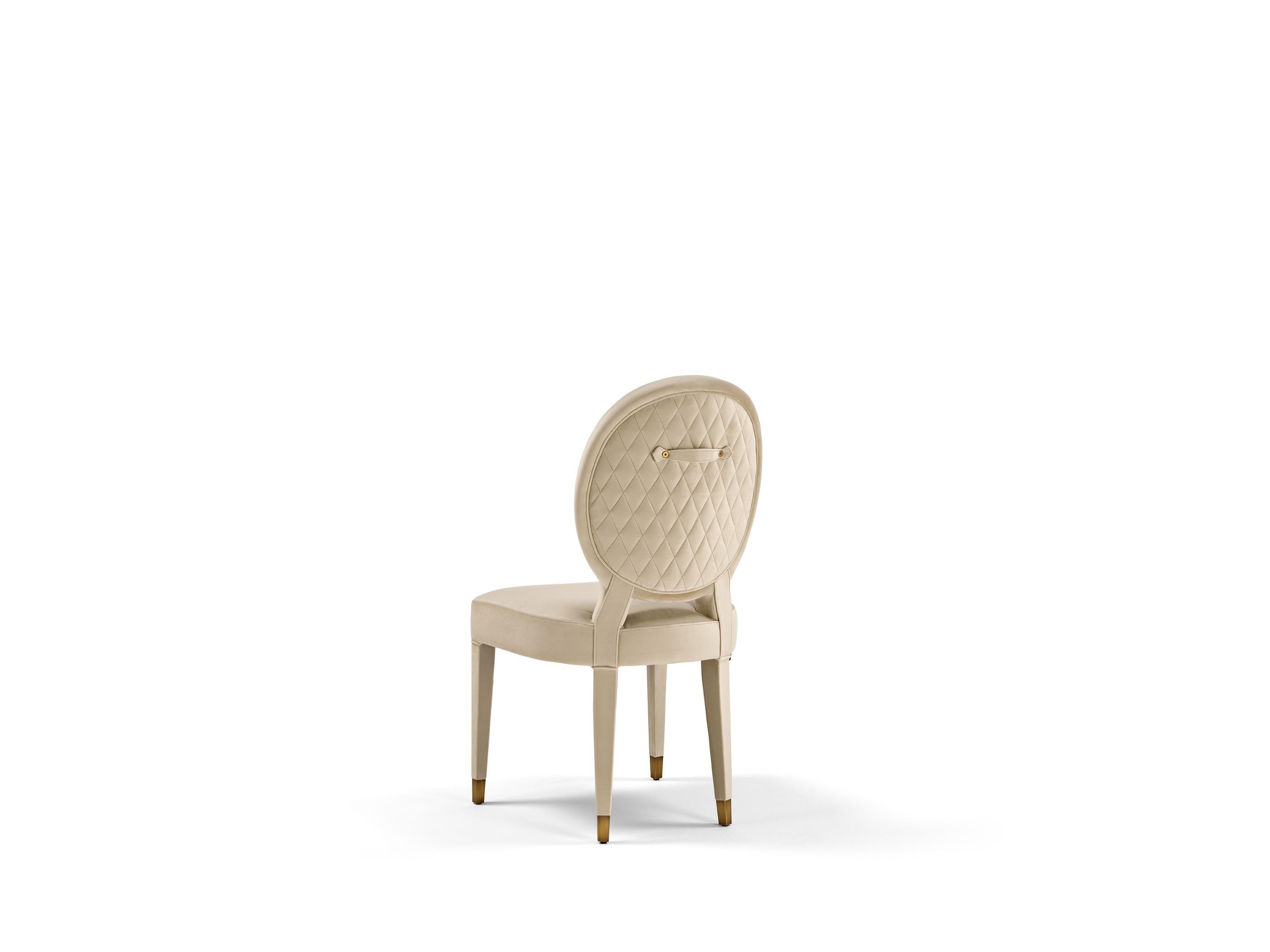 Portuguese AUREA Dining Chair in Beige Velvet and Brass tips For Sale