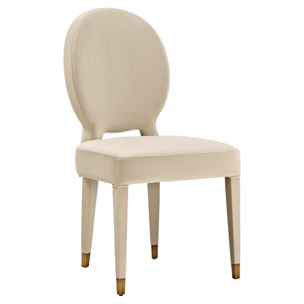 AUREA Dining Chair in Beige Velvet and Brass tips For Sale