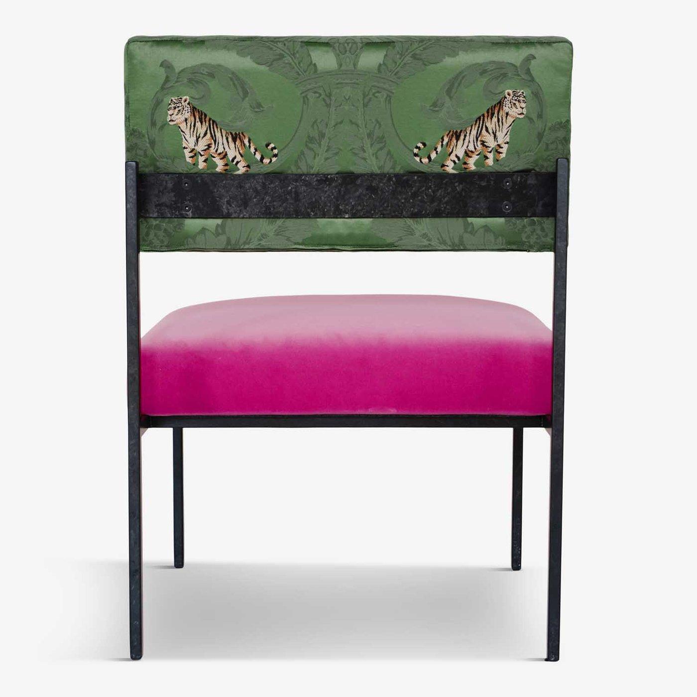 Modern Aurea Pink Velvet and Green Silk Lounge Chair For Sale