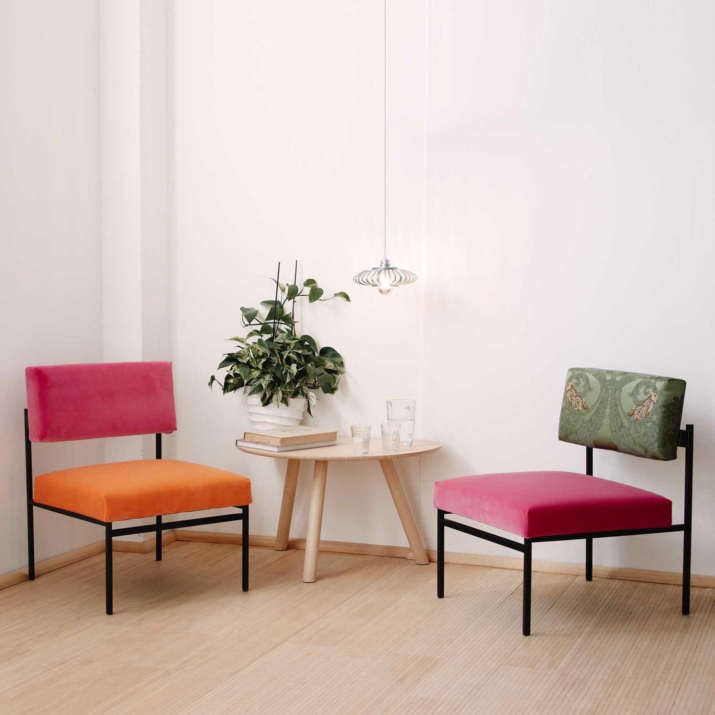 Italian Aurea Pink Velvet and Green Silk Lounge Chair For Sale