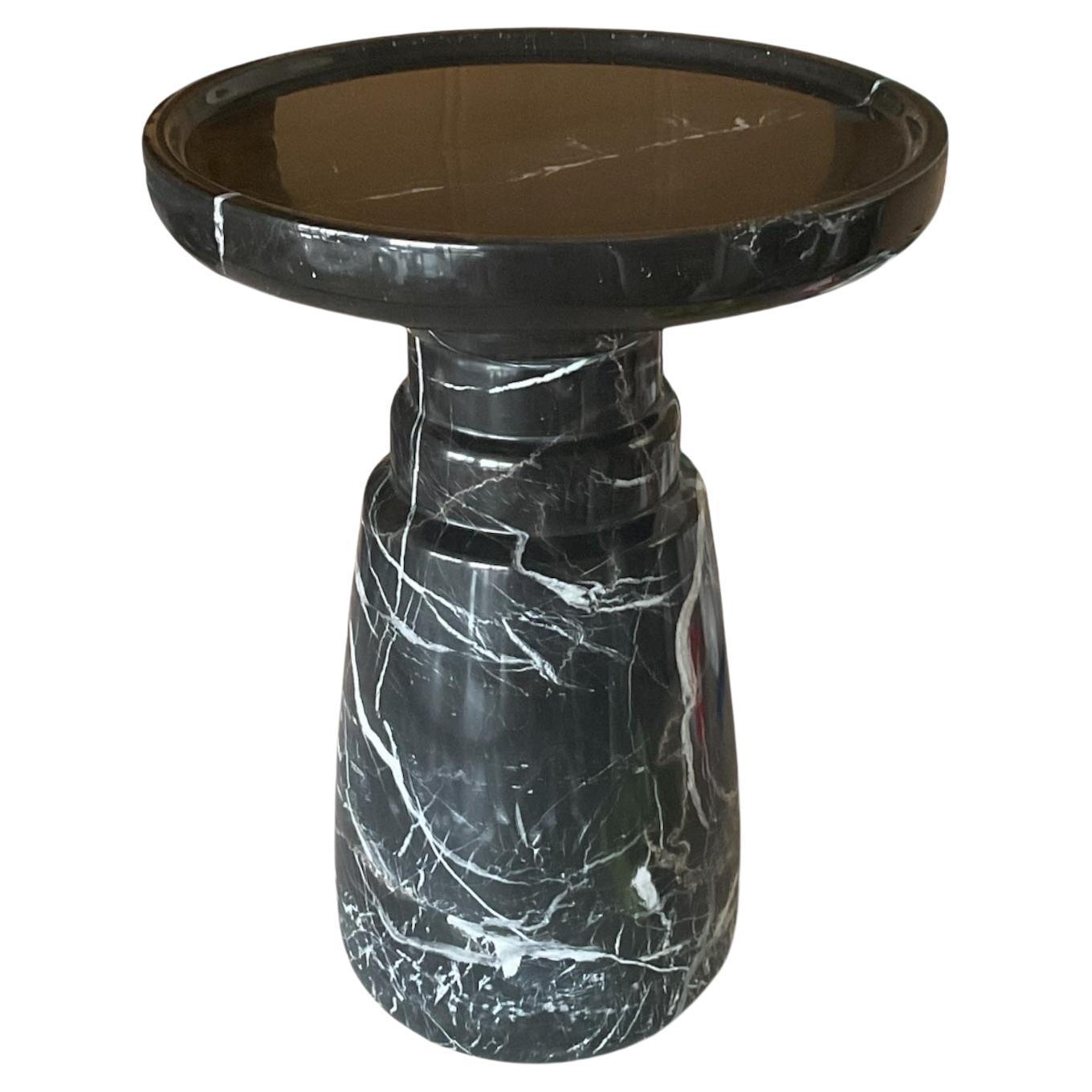AUREA Side Table, Black Marquita Marble Stone Modern Accent Table, End Table