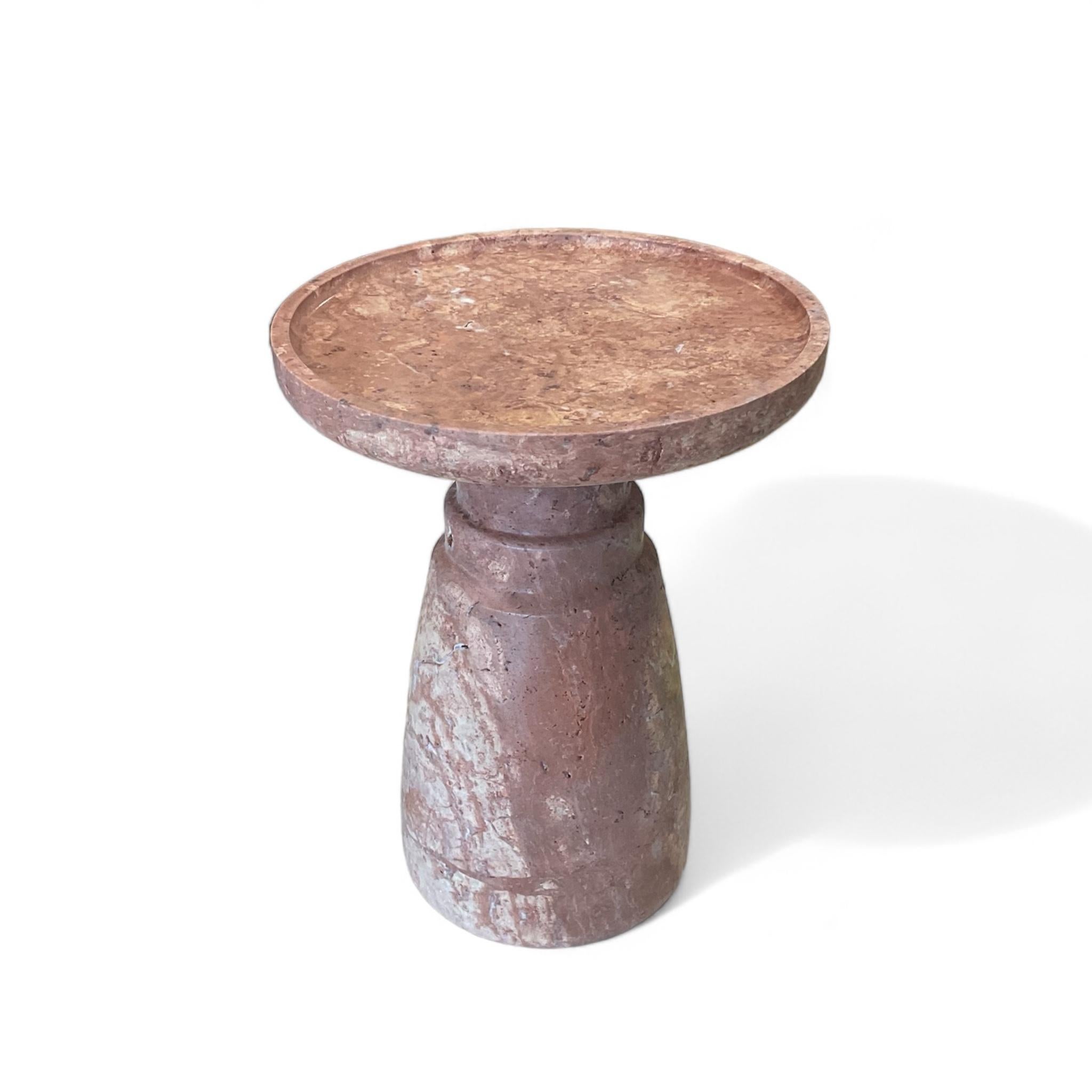 European AUREA SIDE TABLE - Natural Stone Red Travertine Round, Modern, New Coffee Table For Sale