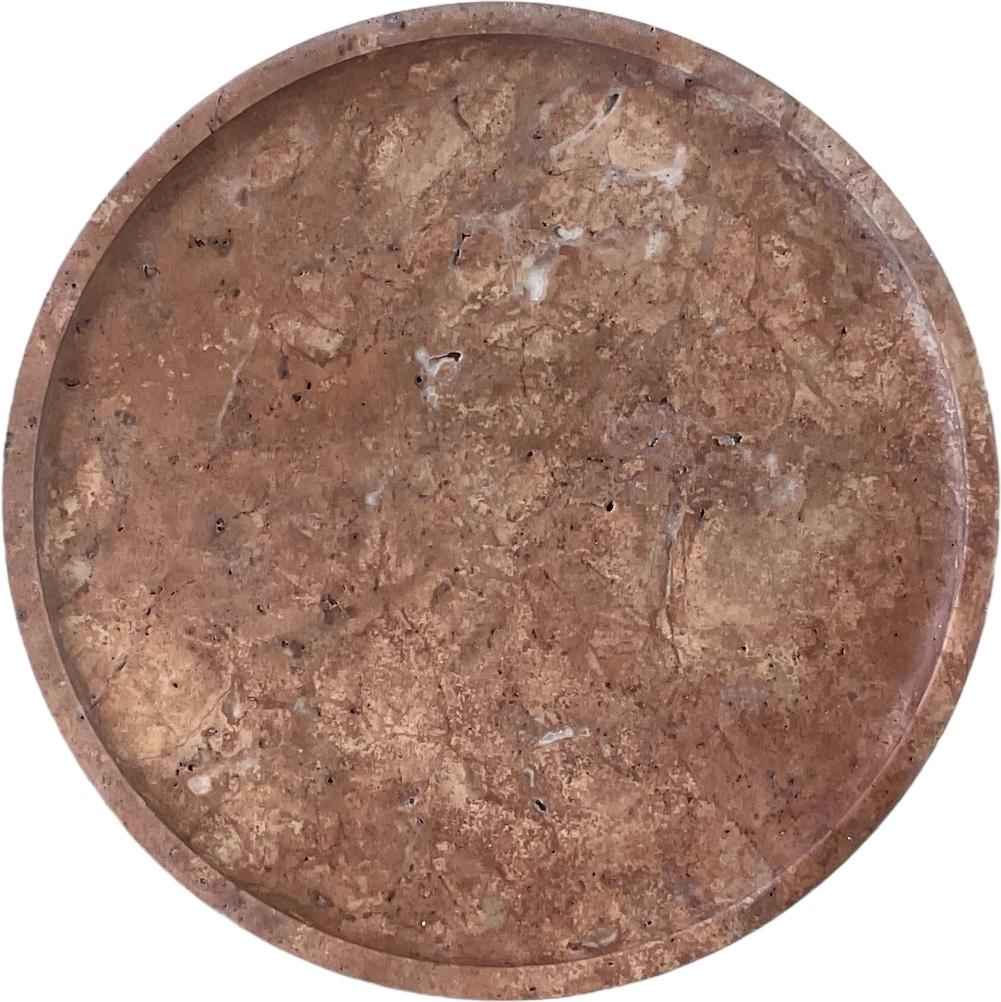 Hand-Crafted AUREA SIDE TABLE - Natural Stone Red Travertine Round, Modern, New Coffee Table For Sale