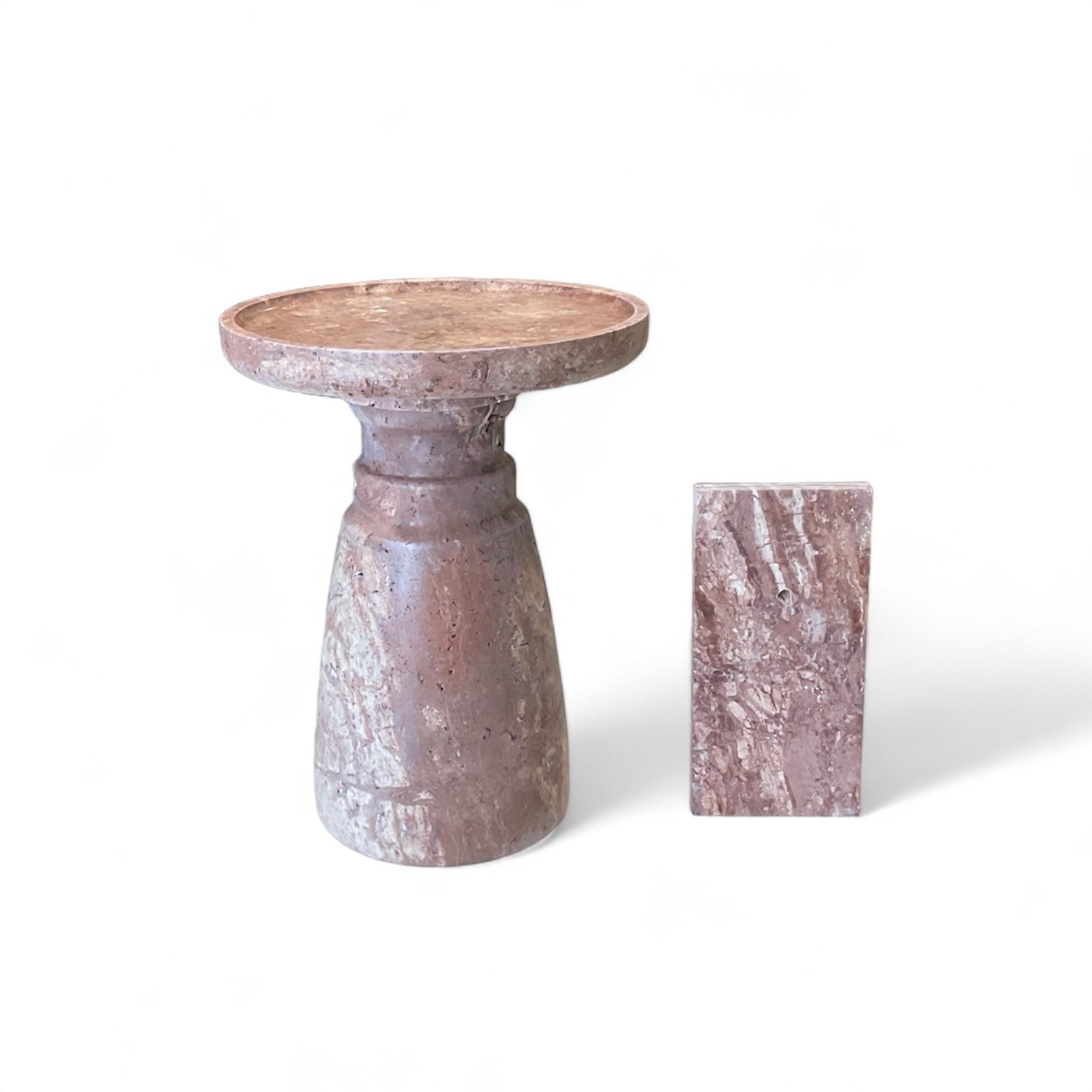 AUREA SIDE TABLE - Natural Stone Red Travertine Round, Modern, New Coffee Table In New Condition For Sale In St Petersburg, US