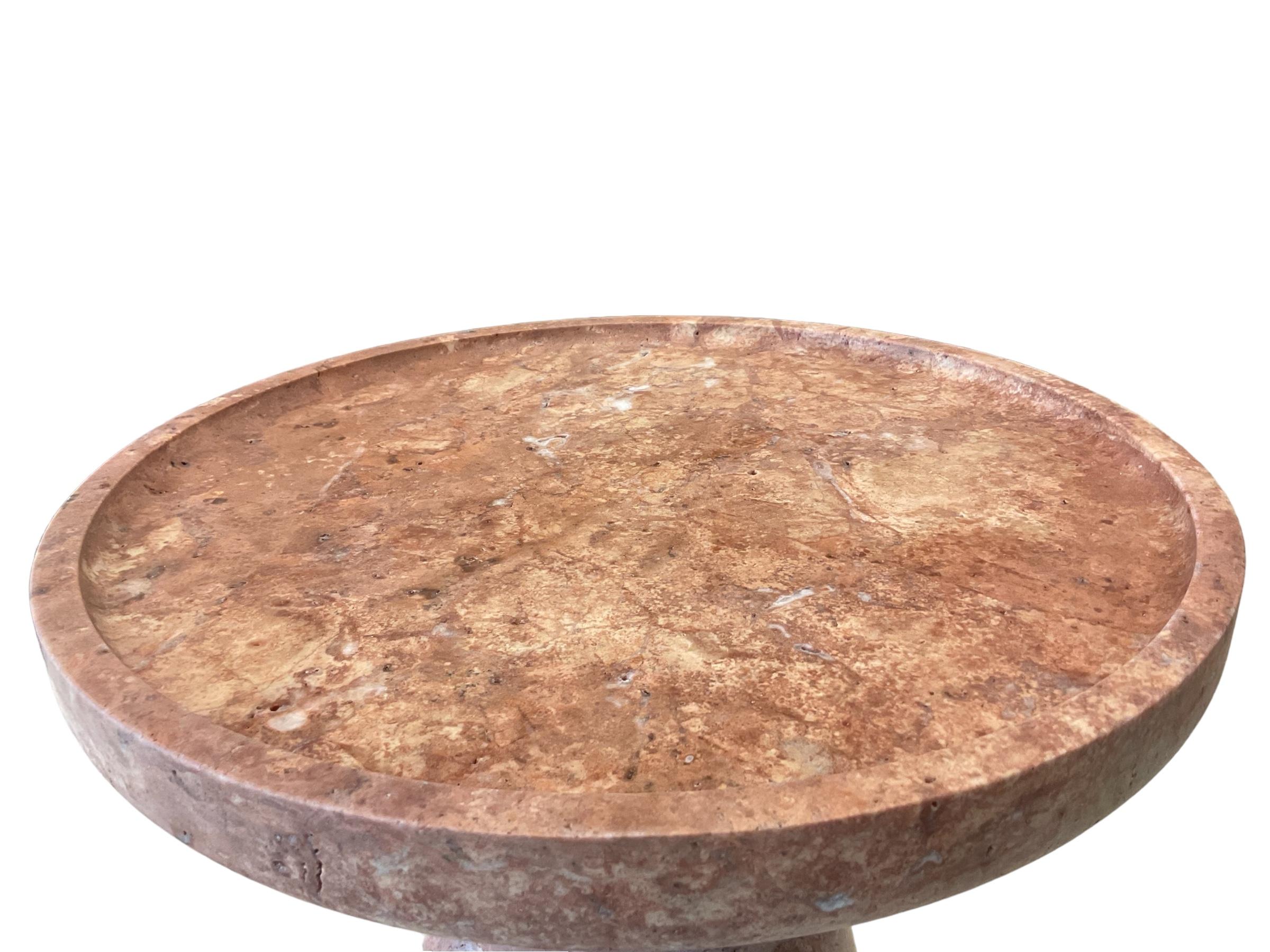 Contemporary AUREA SIDE TABLE - Natural Stone Red Travertine Round, Modern, New Coffee Table For Sale