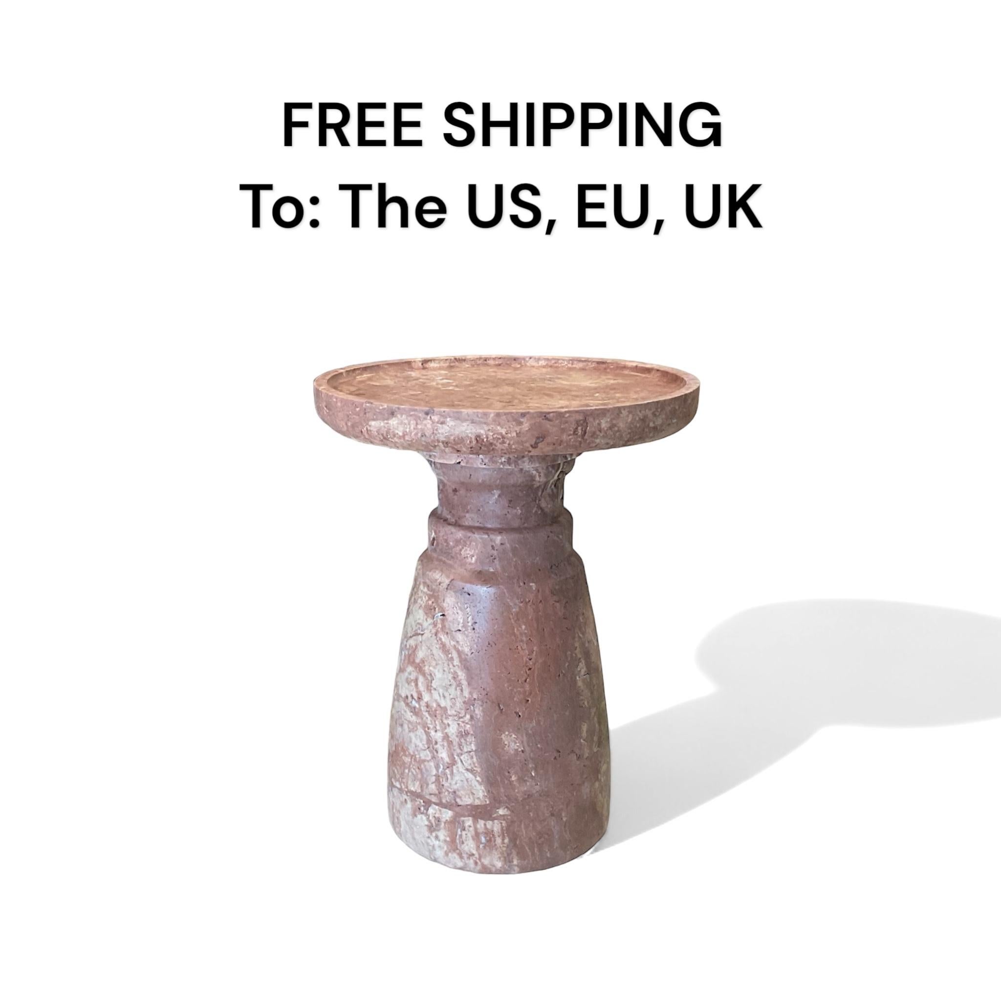 AUREA SIDE TABLE - Natural Stone Red Travertine Round, Modern, New Coffee Table For Sale 1