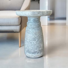AUREA Side Table, Silver Travertine Stone Round Side Table for Living Room Decor